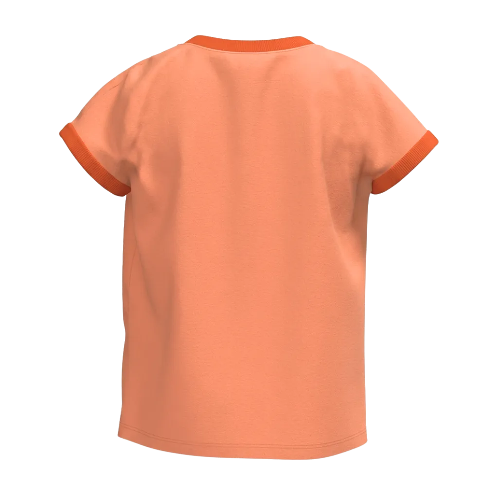 Orange Girls Graphic T-Shirt | Elephant Print Contrast Trim Tee | Comfortable Everyday Wear | 2312