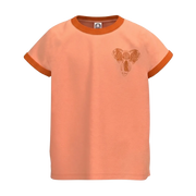 Orange Girls Graphic T-Shirt | Elephant Print Contrast Trim Tee | Comfortable Everyday Wear | 2312